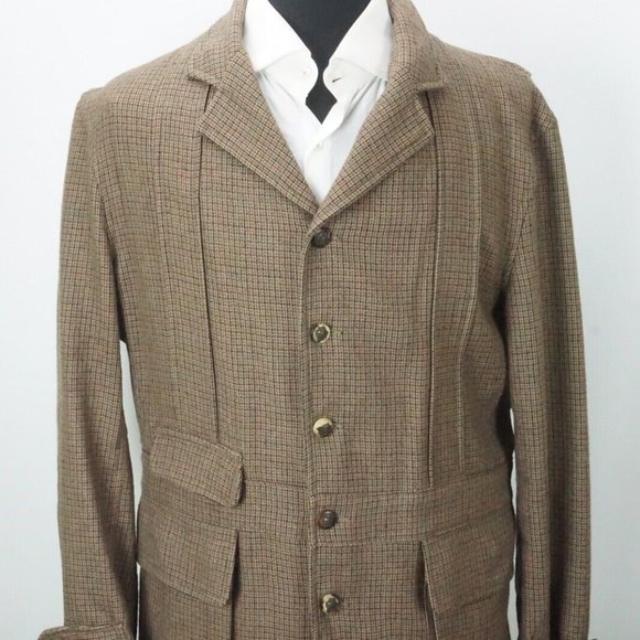 Polo Country Ralph Lauren Tweed Brown Wolf Button Norfolk Jacket Sz M